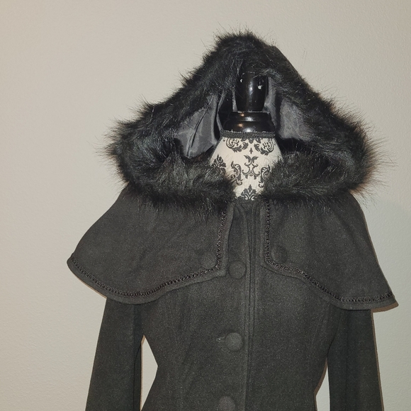 Punk Rave Lolita Doll Victorian Aristocrat Edwardian Hooded Winter A-line Coat - Picture 5 of 14